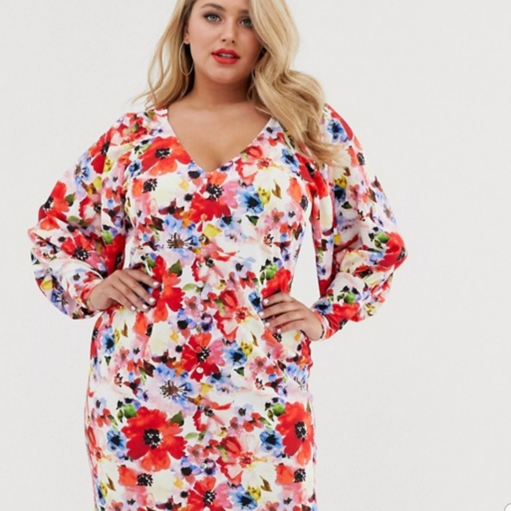 ASOS Floral Puff Sleeve Dress